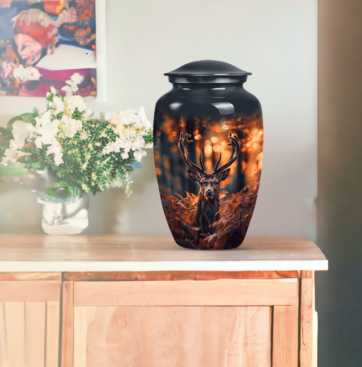 Classic 10-inch aluminium deer urn for ashes.