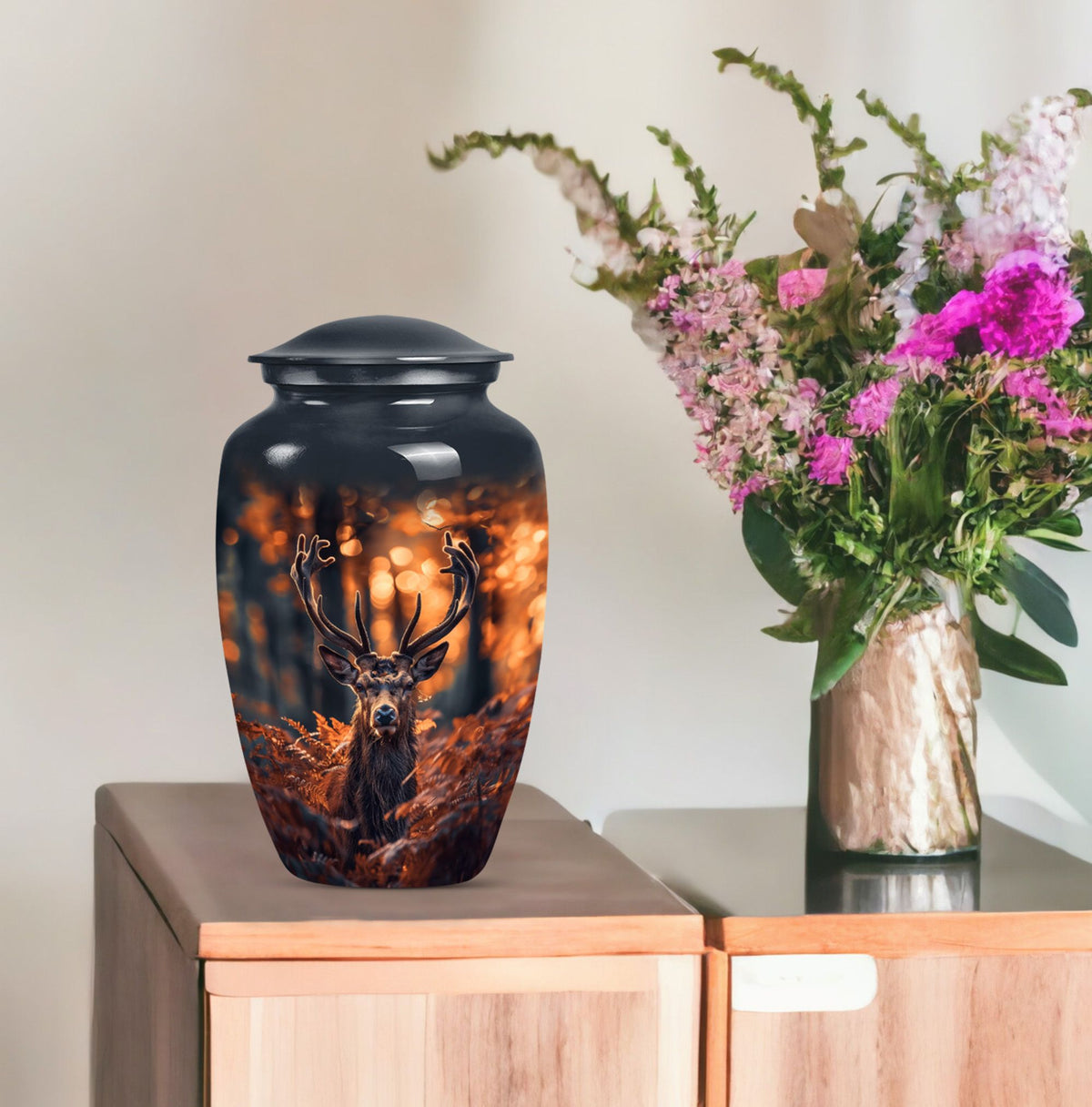 Classic 10-inch aluminium deer urn for ashes.