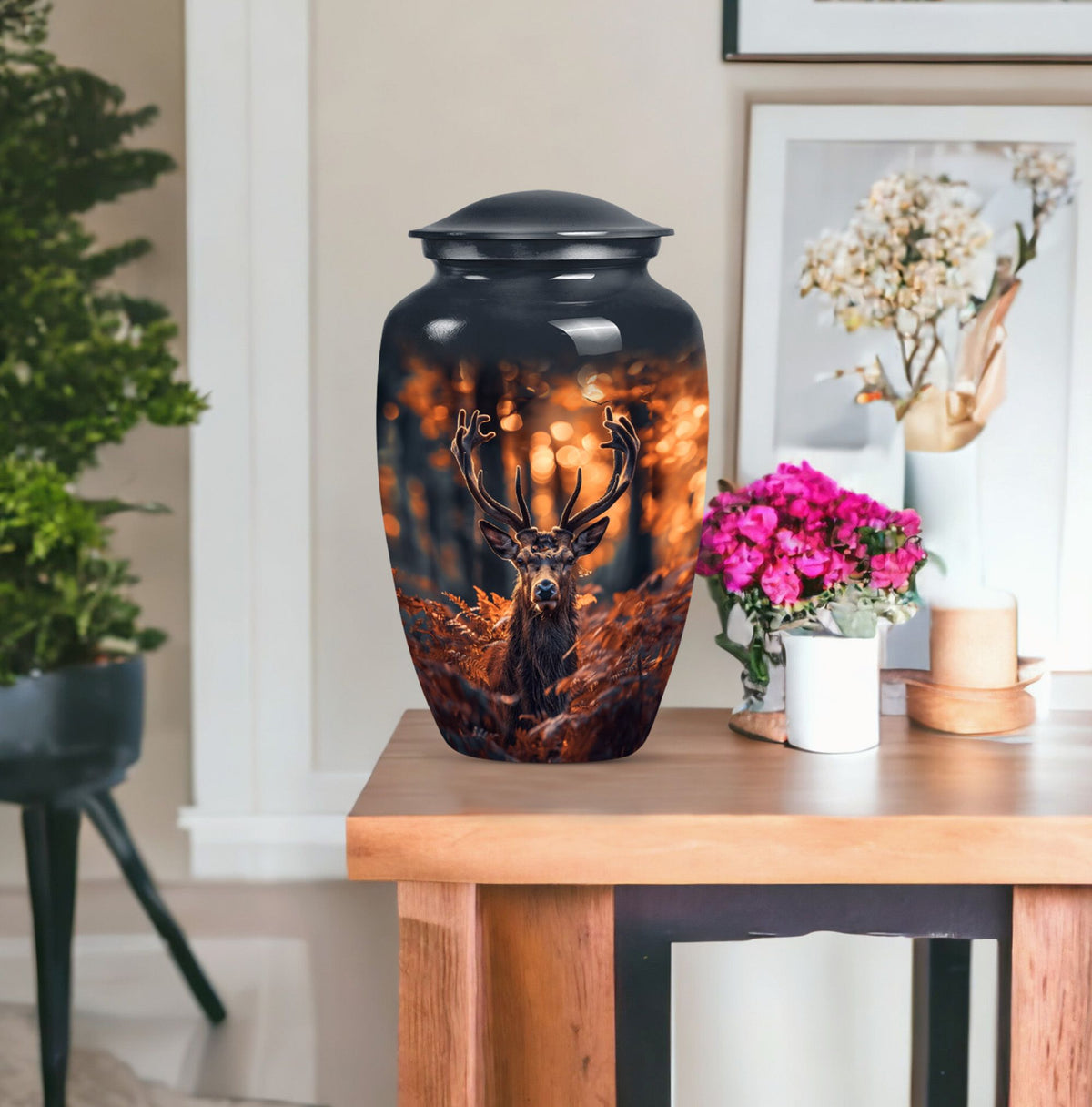 Classic 10-inch aluminium deer urn for ashes.