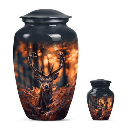 Deer Theme Large Urn With 1 Keepsake Urn