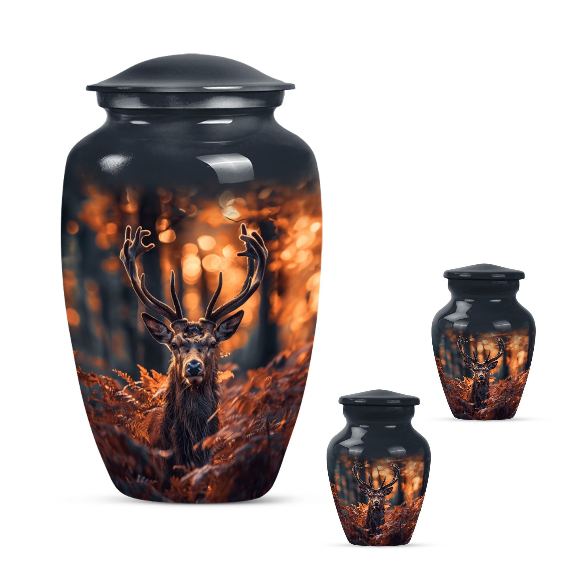 Deer Theme Large Urn With 2 Keepsake Urn