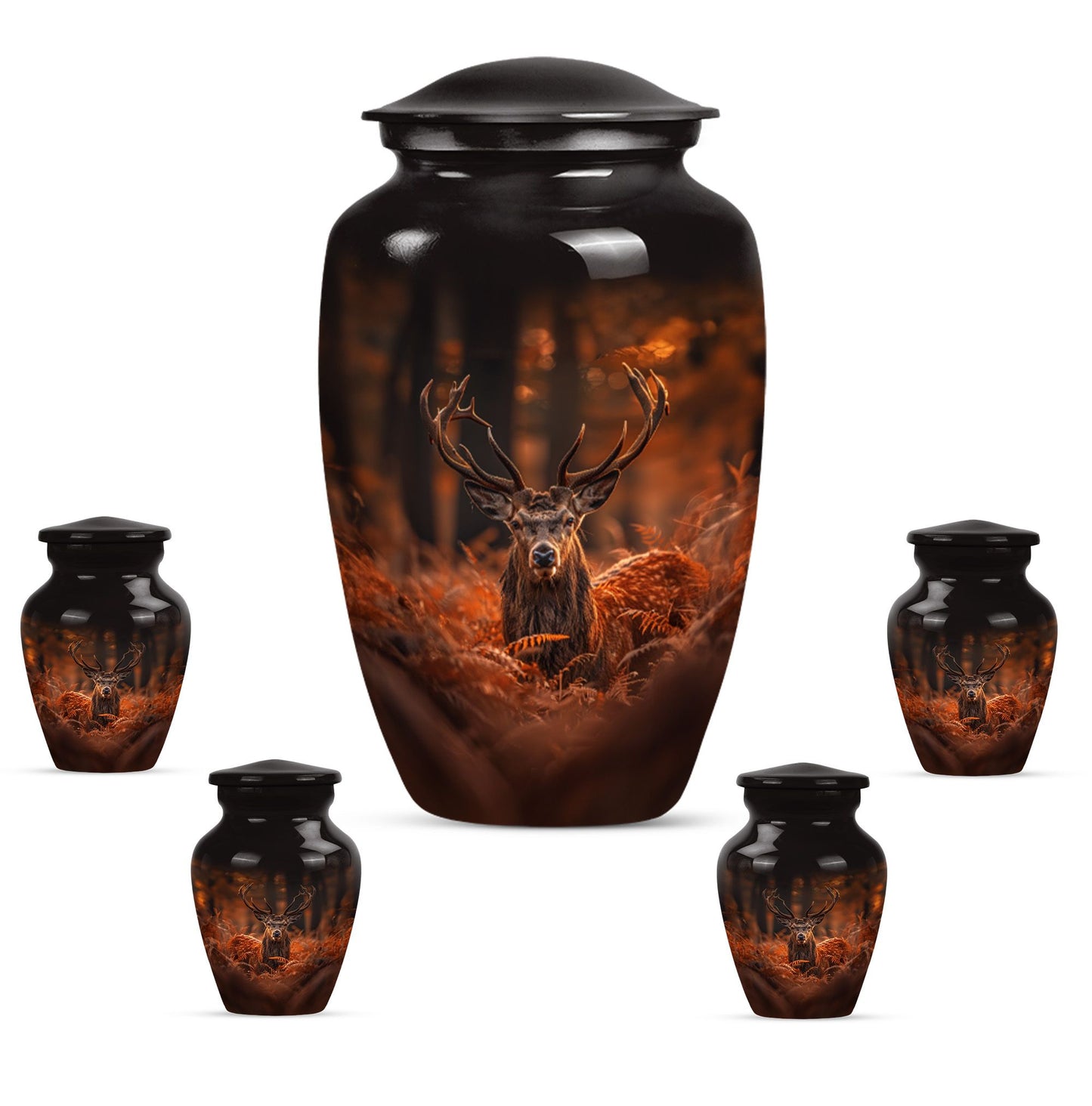 Deer Theme Large Urn With 4 Keepsake Urn