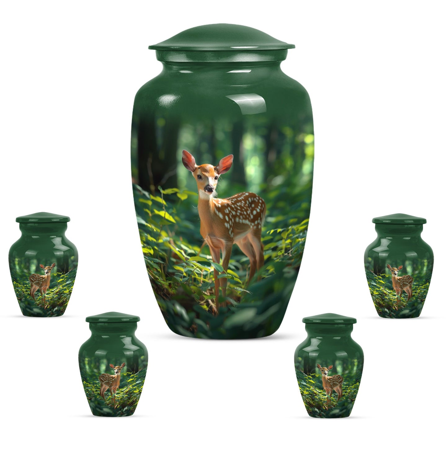 Deer Theme Large Urn With 4 Keepsake Urn