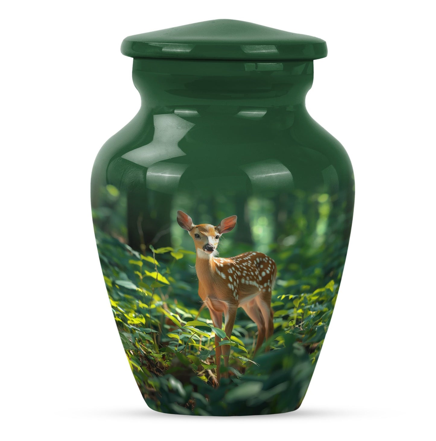 10-inch deer urn, classic design with gramophone theme.