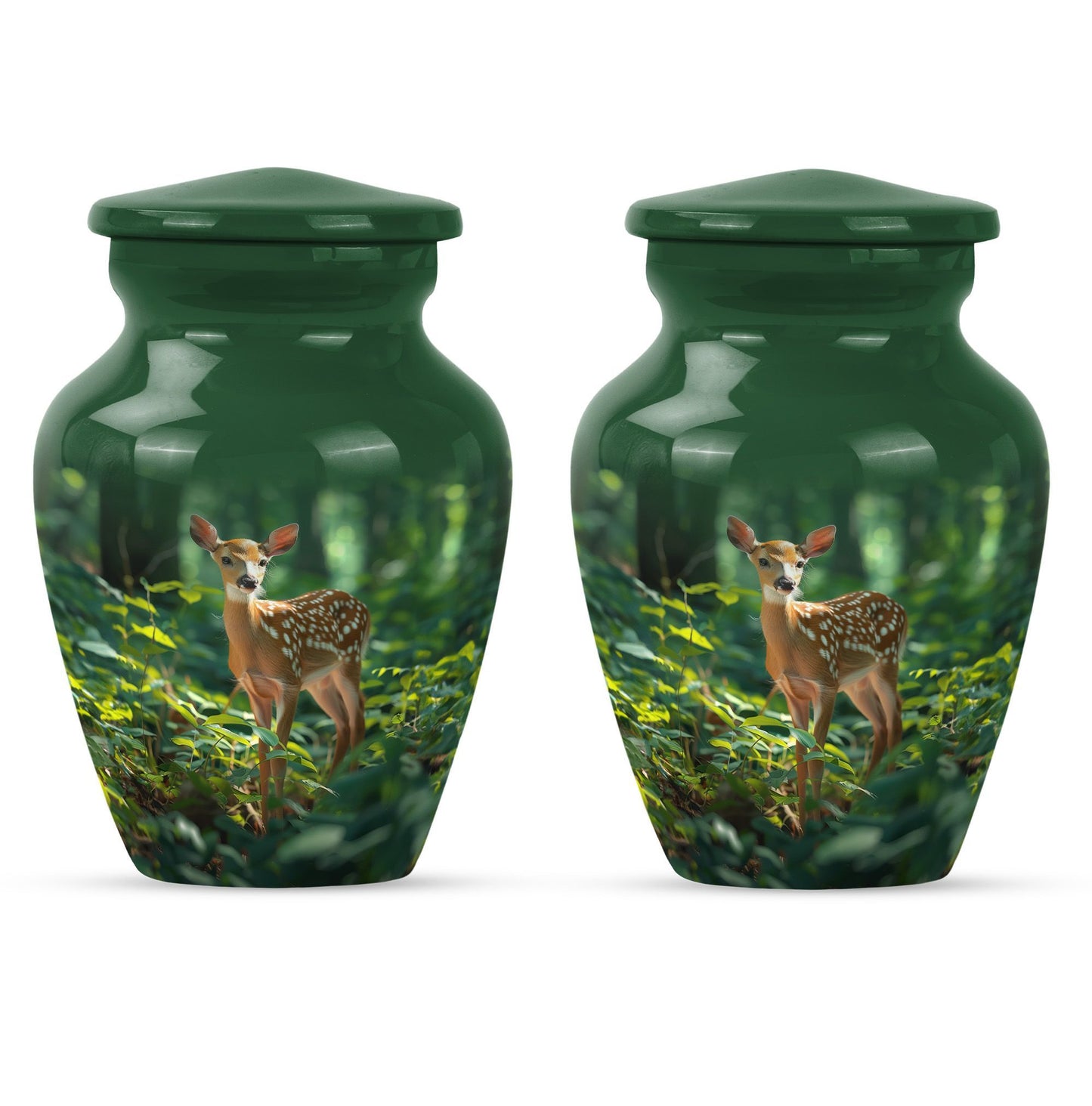 10-inch deer urn, classic design with gramophone theme.