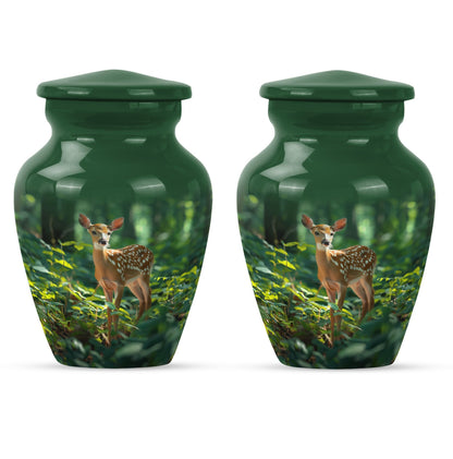 10-inch deer urn, classic design with gramophone theme.