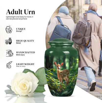 10-inch deer urn, classic design with gramophone theme.