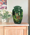 10-inch deer urn, classic design with gramophone theme.