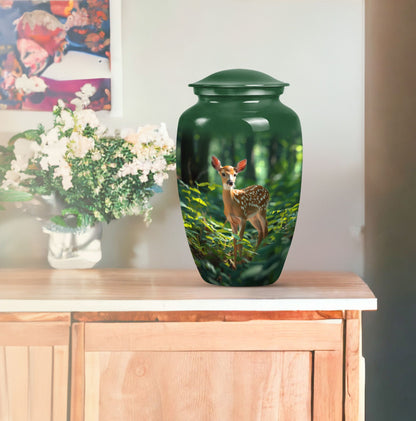 10-inch deer urn, classic design with gramophone theme.