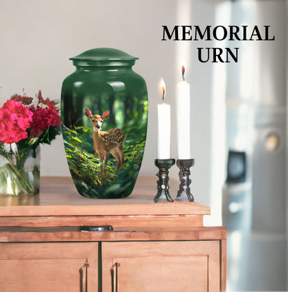 10-inch deer urn, classic design with gramophone theme.