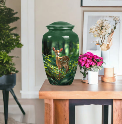 10-inch deer urn, classic design with gramophone theme.