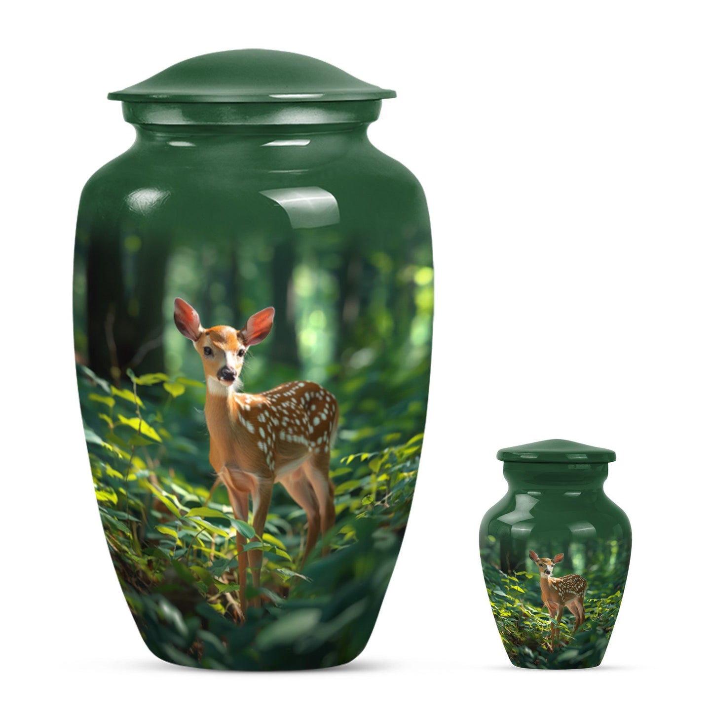 10-inch deer urn, classic design with gramophone theme.