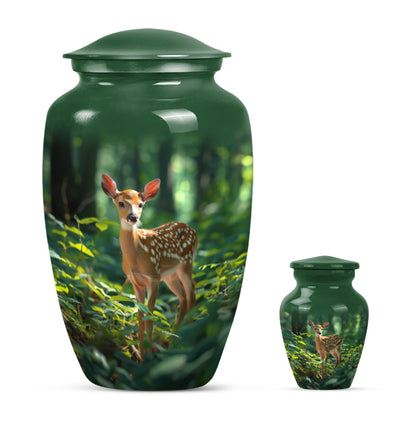 10-inch deer urn, classic design with gramophone theme.