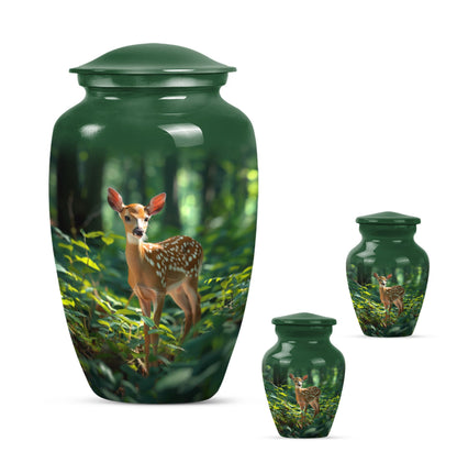 Deer Theme Large Urn With 2 Keepsake Urn