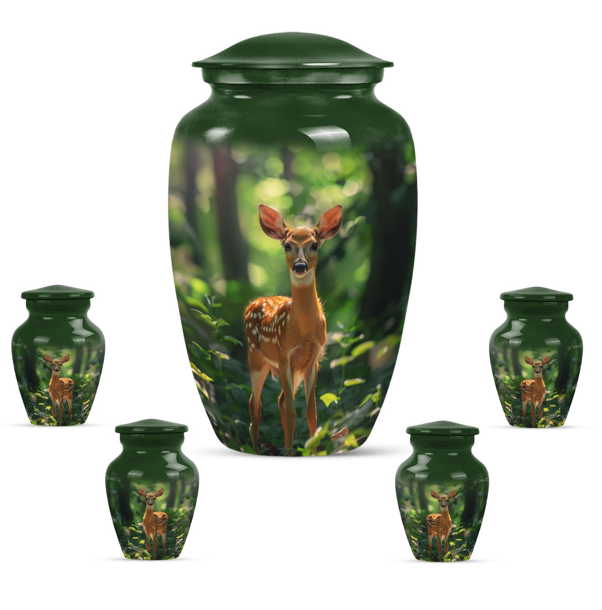 Deer Theme Large Urn With 4 Keepsake Urn