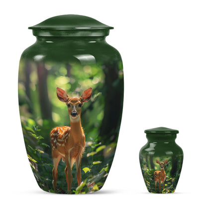 Deer Theme Large Urn With 1 Keepsake Urn