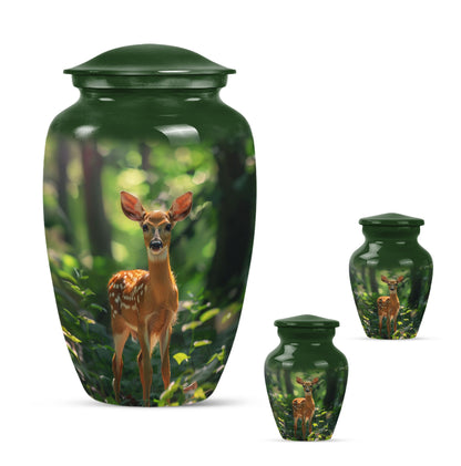 Deer Theme Large Urn With 2 Keepsake Urn