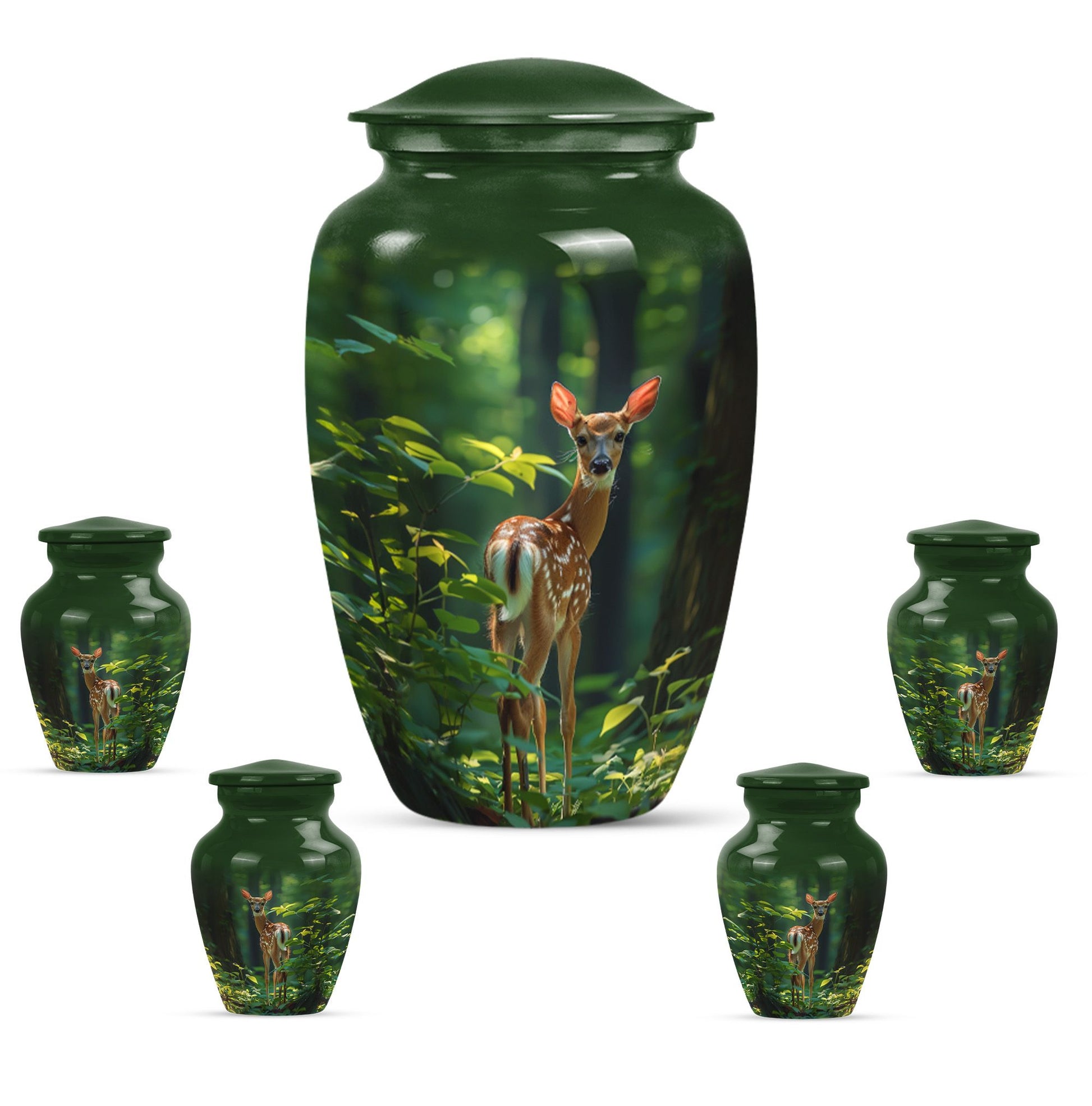 Deer Theme Large Urn With 4 Keepsake Urn