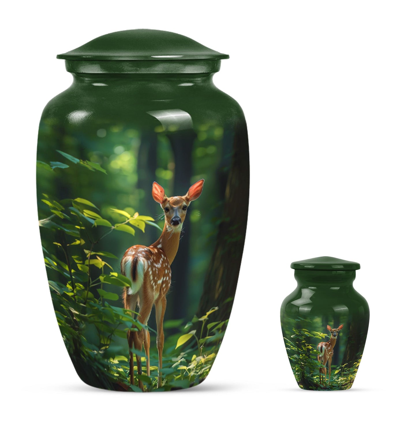 Deer Theme Large Urn With 1 Keepsake Urn
