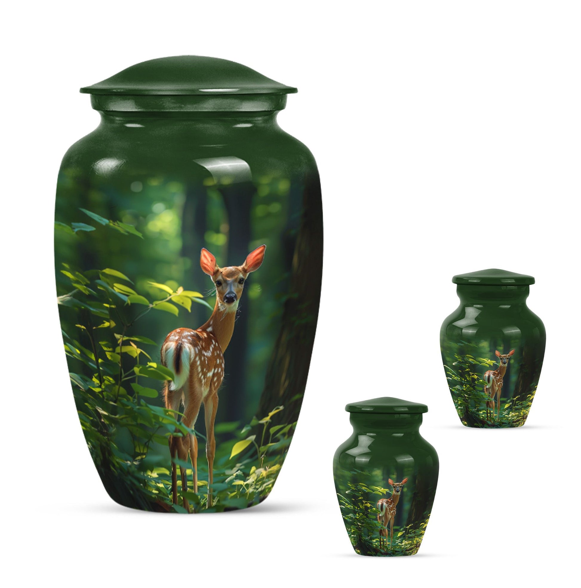 Deer Theme Large Urn With 2 Keepsake Urn