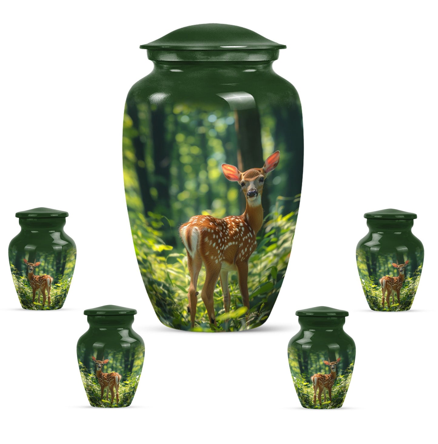 Deer Theme Large Urn With 4 Keepsake Urn