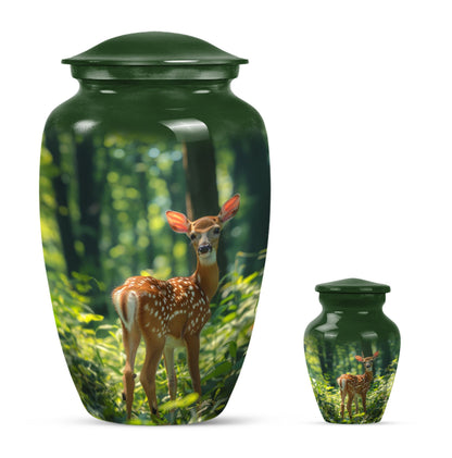 Deer Theme Large Urn With 1 Keepsake Urn