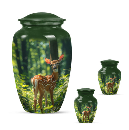 Deer Theme Large Urn With 2 Keepsake Urn