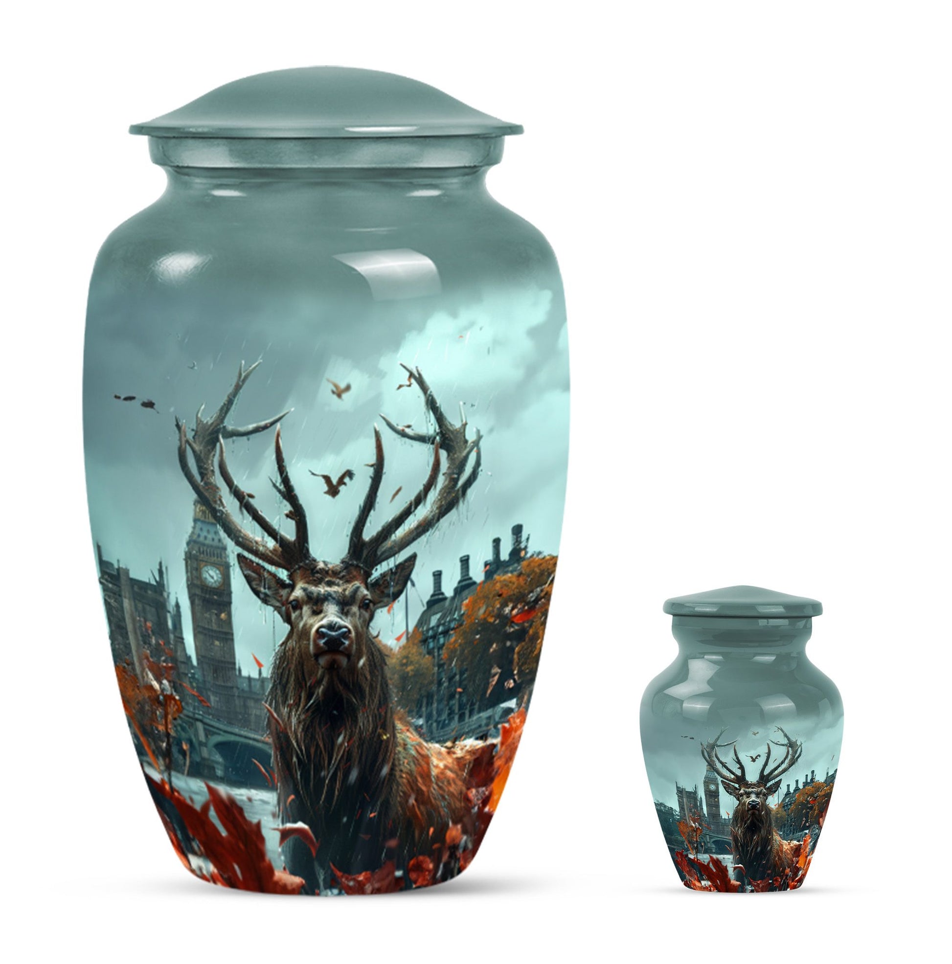 Deer Theme Large Urn With 1 Keepsake Urn