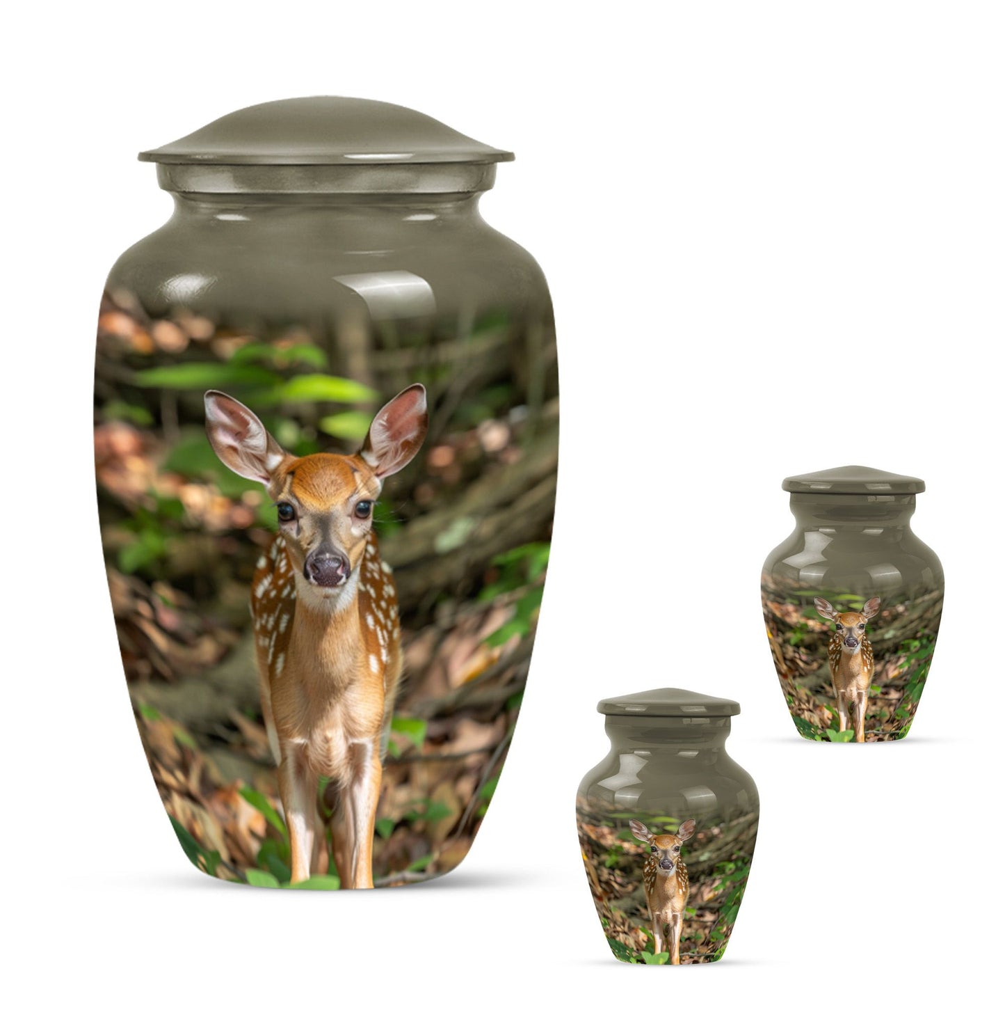 Deer Theme Large Urn With 2 Keepsake Urn