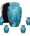 Fish Theme Large Urn With 4 Keepsake Urn