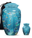 Fish Theme Large Urn With 1 Keepsake Urn