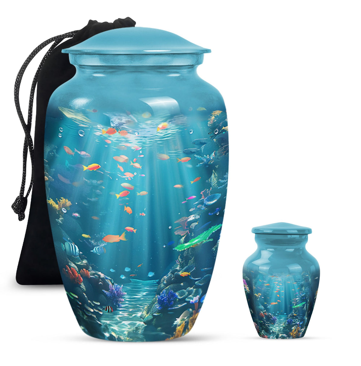 Fish Theme Large Urn With 1 Keepsake Urn