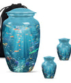 Fish Theme Large Urn With 2 Keepsake Urn