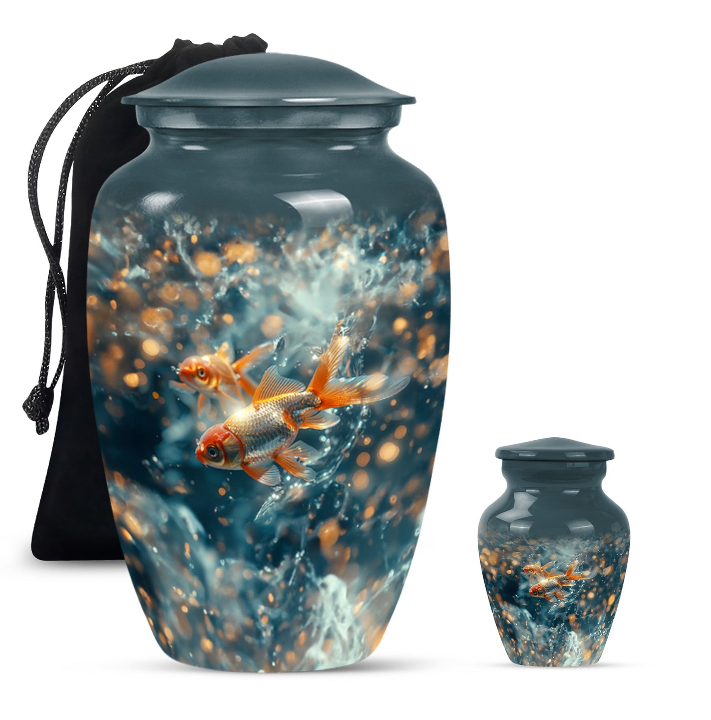 Fish Theme Large Urn With 1 Keepsake Urn