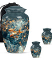 Fish Theme Large Urn With 2 Keepsake Urn