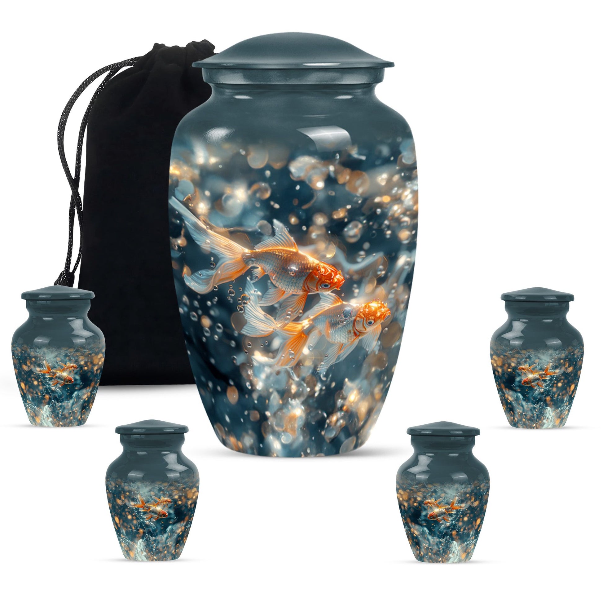 Fish Theme Large Urn With 4 Keepsake Urn