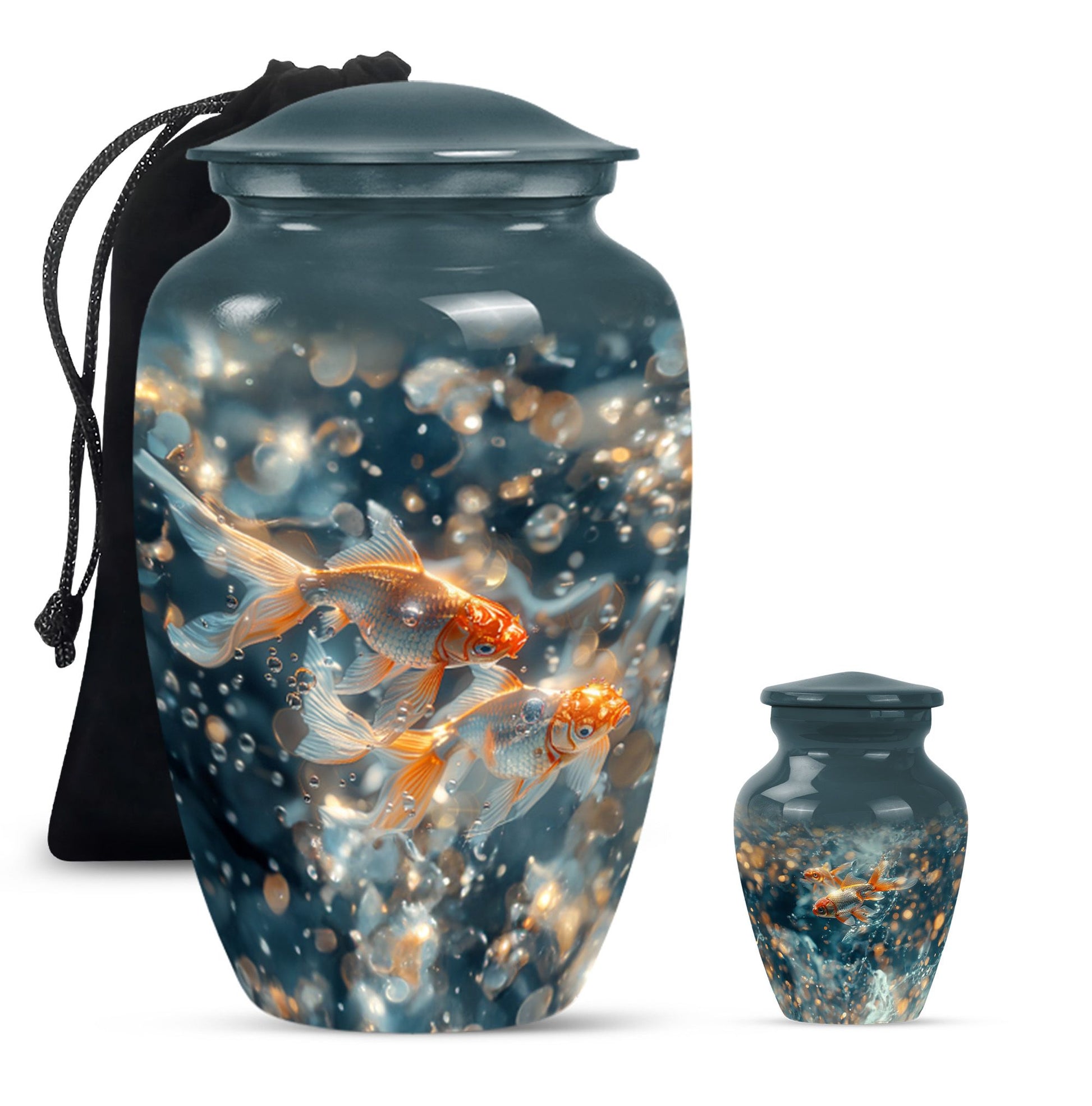 Fish Theme Large Urn With 1 Keepsake Urn