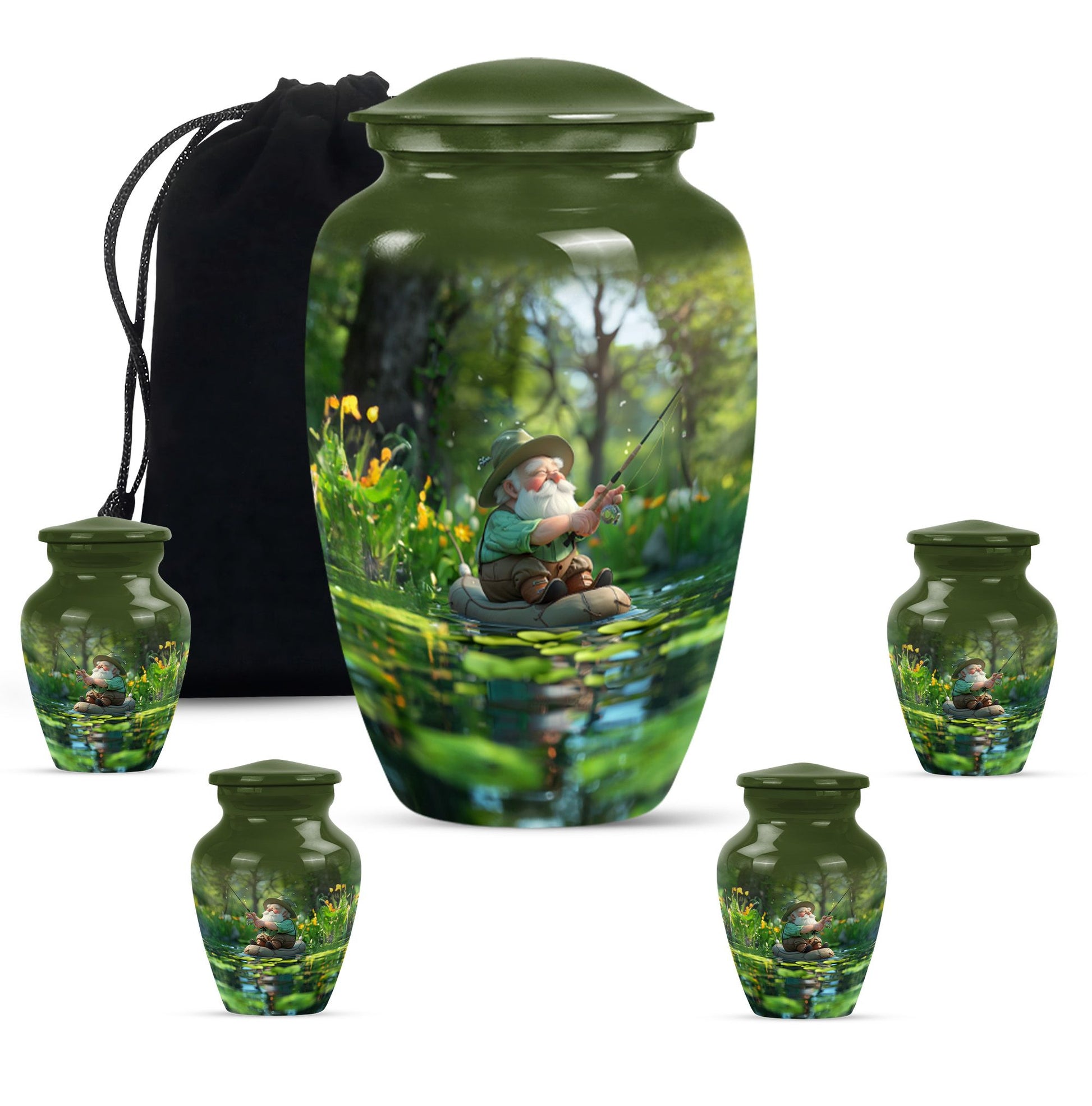 Fishing Theme Large Urn With 4 Keepsake Urn