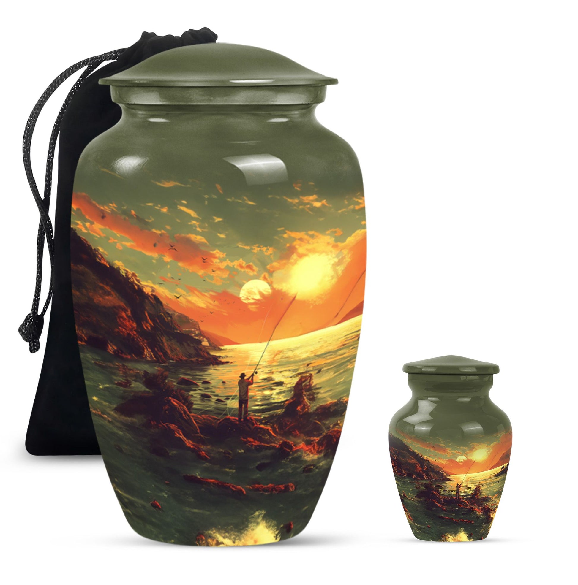 Fishing Theme Large Urn With 1 Keepsake Urn