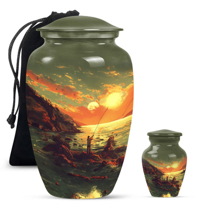 Fishing Theme Large Urn With 1 Keepsake Urn