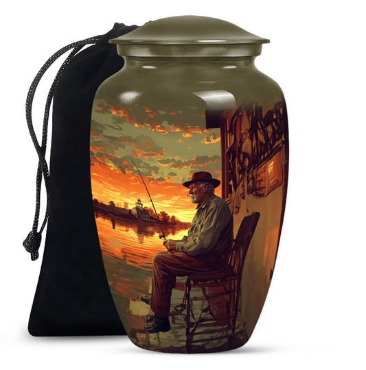 Fishing Theme Large Urn 10 Inch