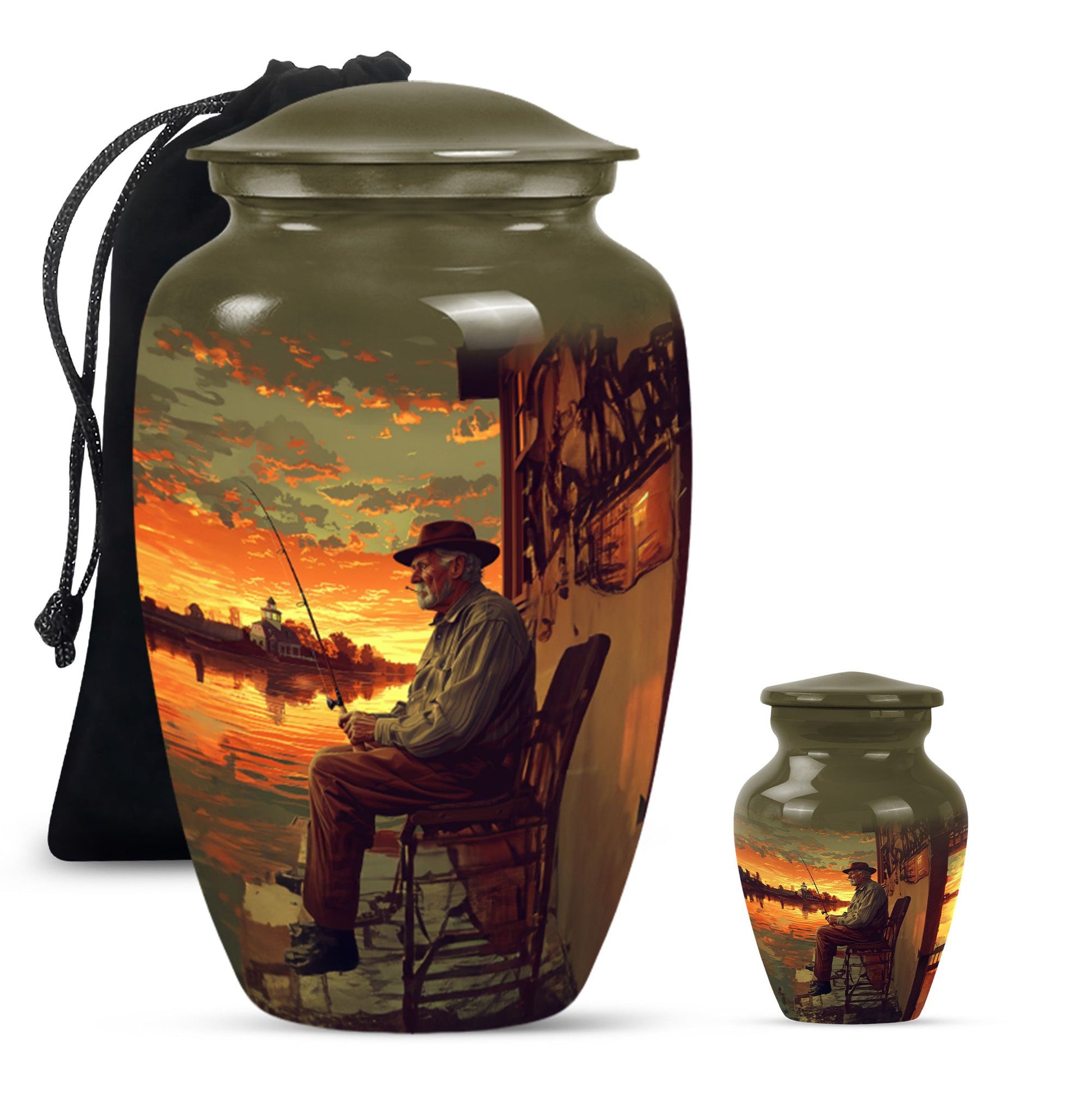 Fishing Theme Large Urn With 1 Keepsake Urn