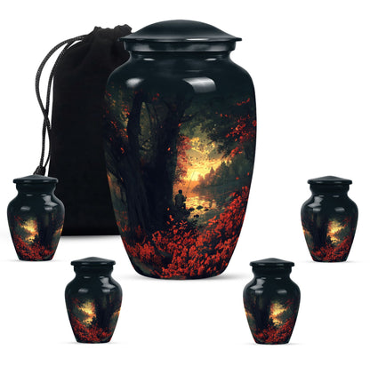 Fishing Theme Large Urn With 4 Keepsake Urn