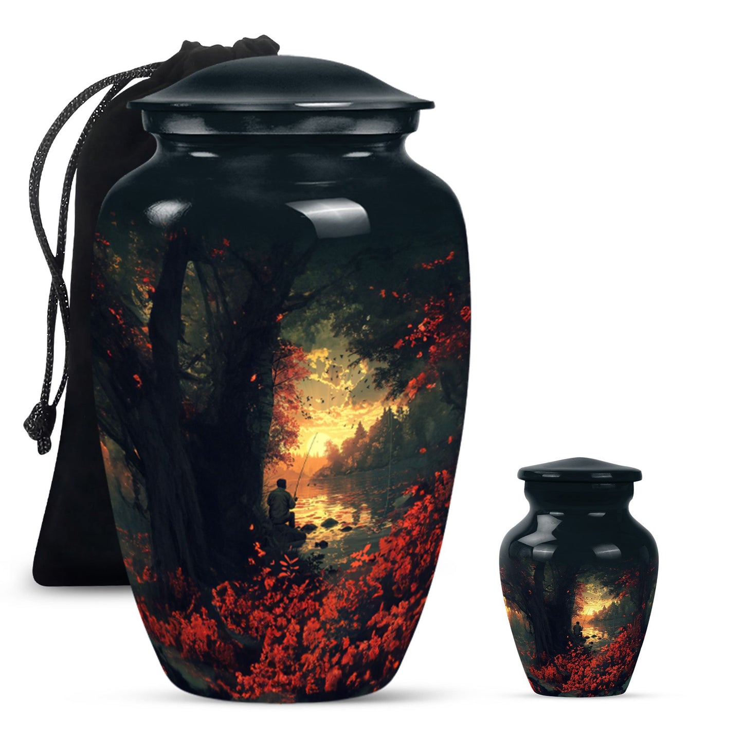 Fishing Theme Large Urn With 1 Keepsake Urn