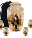 Cowboy Theme Large Urn With 4 Keepsake Urn