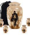 Cowboy Theme Large Urn With 4 Keepsake Urn