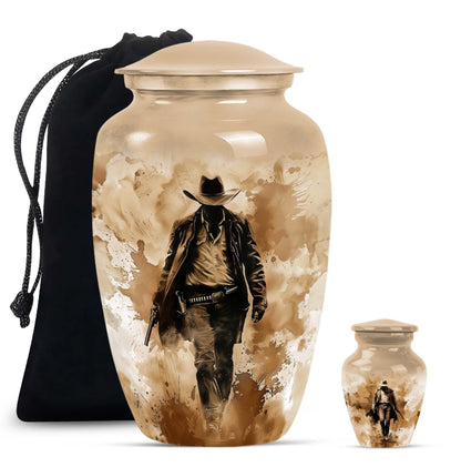 Cowboy Theme Large Urn With 1 Keepsake Urn