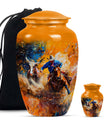 Cowboy Theme Large Urn With 1 Keepsake Urn