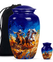 Cowboy Theme Large Urn With 1 Keepsake Urn
