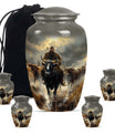 Cowboy Theme Large Urn With 4 Keepsake Urn